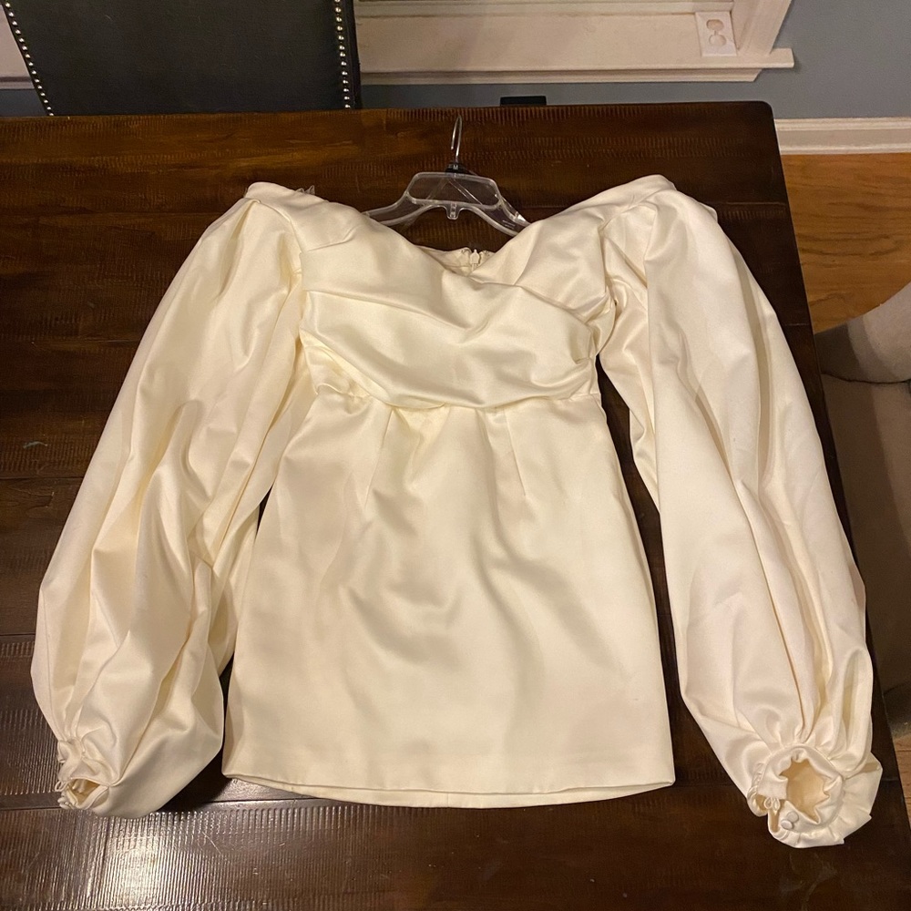 House of CB Carolyn Ivory Satin Balloon Sleeve Mini Dress